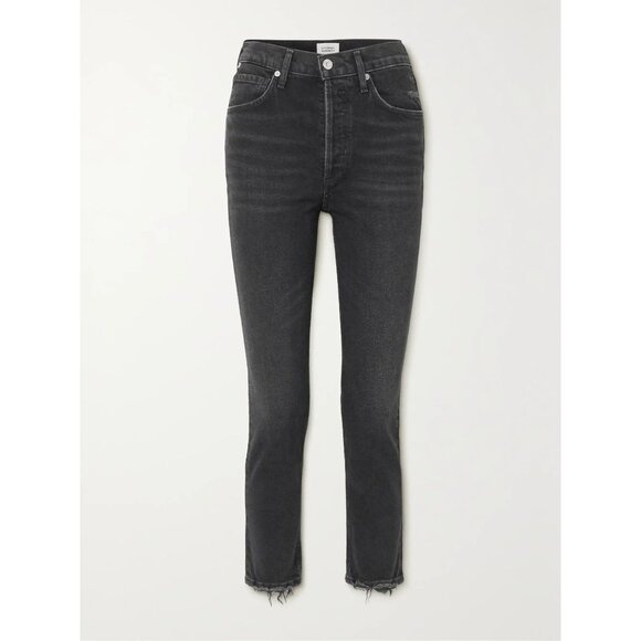 Citizens Of Humanity Denim - Citizens of Humanity Jolene Jeans High Rise Straight Leg Frayed Hem Black 26